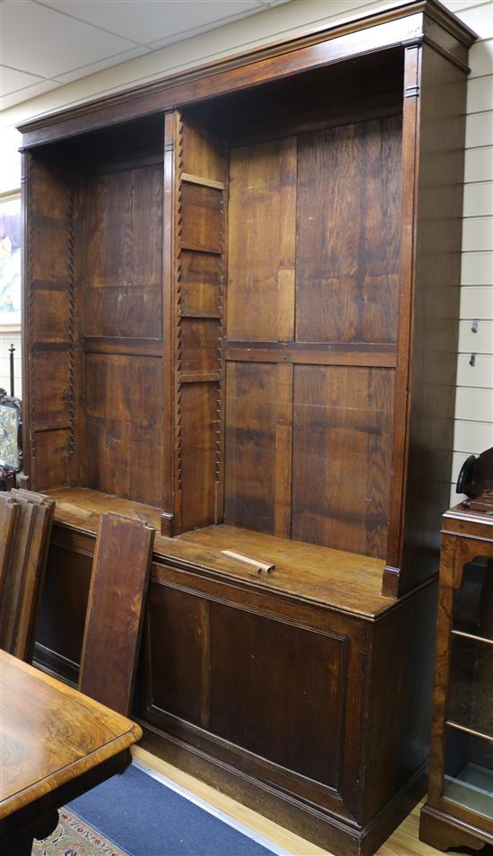 An Edwardian oak open bookcase, W.186cm H.239cm